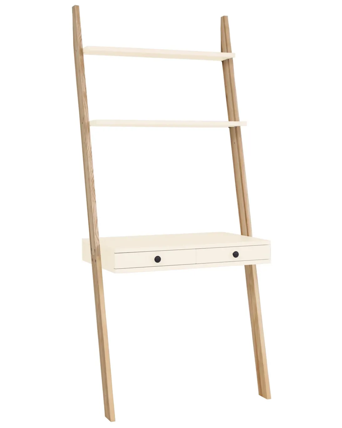 Biurko pionowe z szufladami i półkami LENO 79x183 kremowy blat /jesionowe nogi