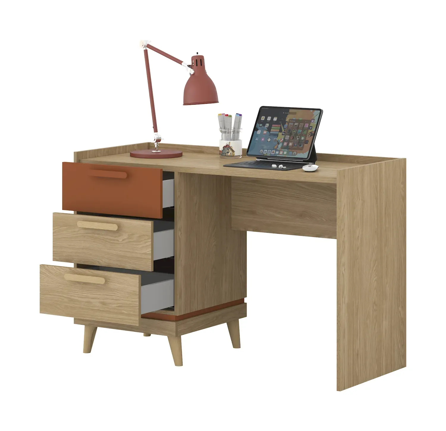 Biurko z 3 szufladami SCANDI 03 dąb olejowany ceglany — zdjęcie 4