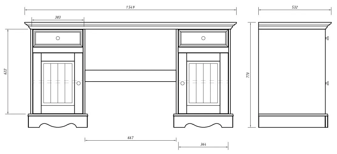 Biurko sosnowe z 2 szafkami i 2 szufladami BELLUNO ELEGANTE biały orzech - PL023B/O