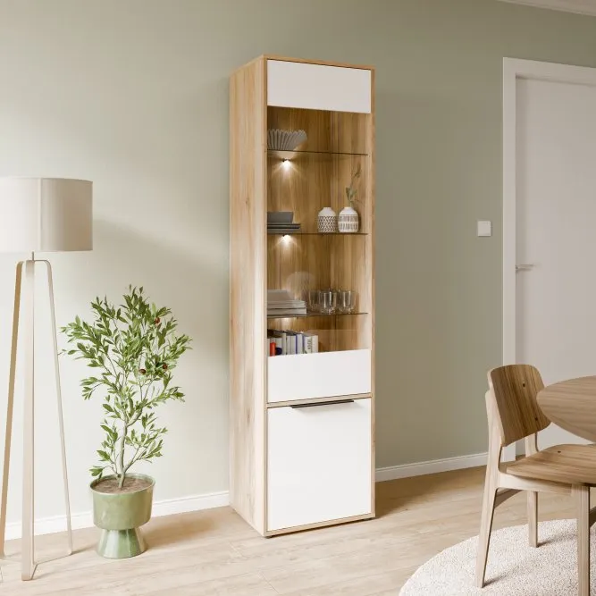 Witryna 1-drzwiowa ORKNEY 53 cm dąb mauvella biały - OKYV711-Q344