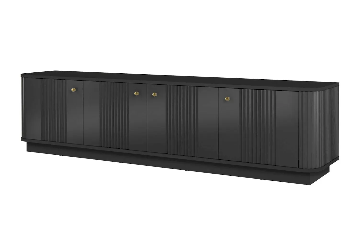 Szafka RTV 4-drzwiowa VESPER ryflowany front - czarny złote uchwyty cokół