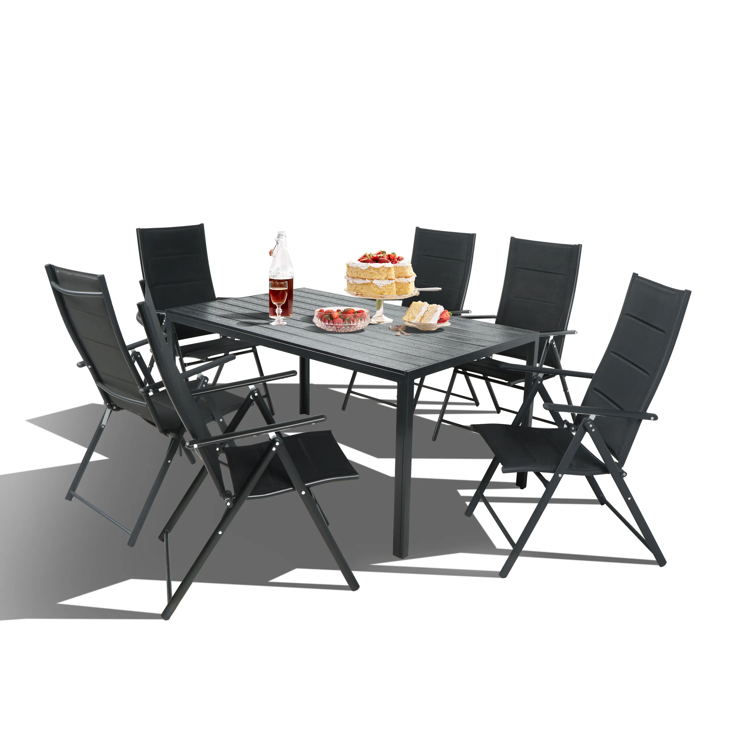 Zestaw Mebli Luxury stół 150x90cm + 6 składanych krzeseł czarny - DLG_92412