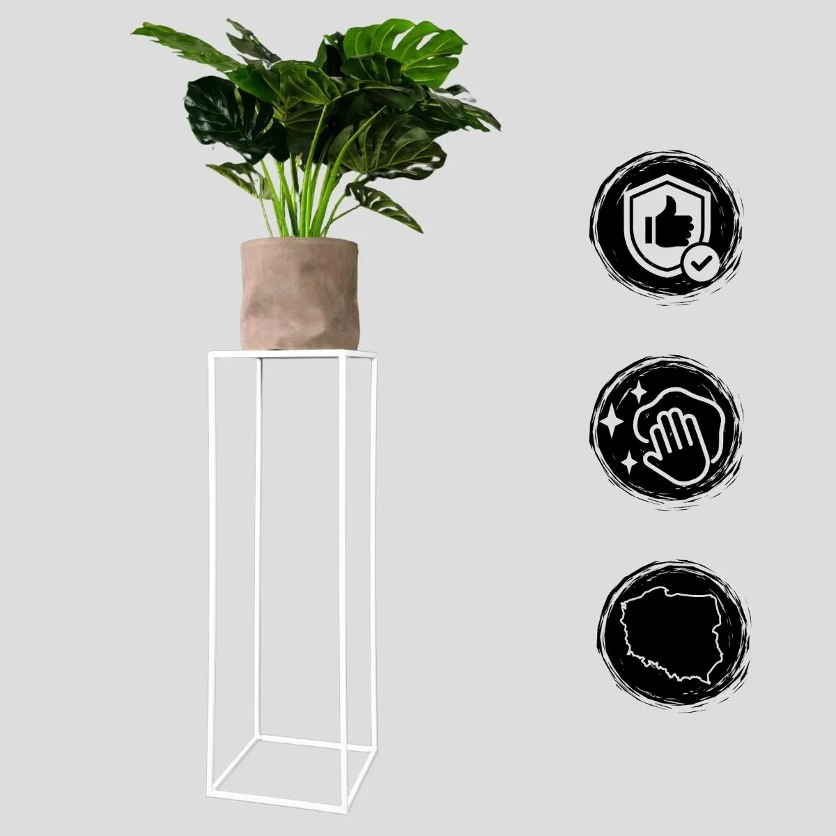 Kwietnik stojący metal drewno BREST L biały - LD_TZ000159