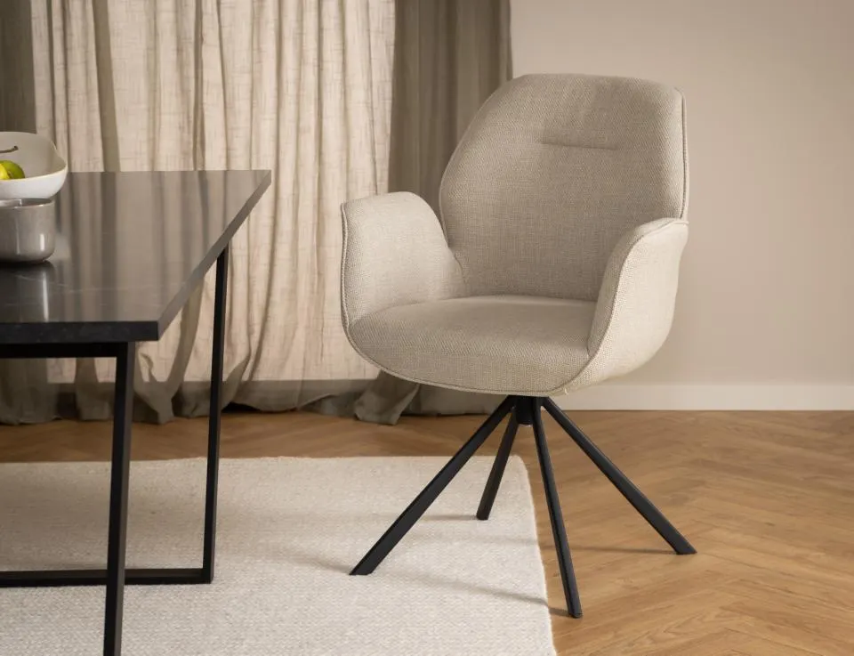 Krzesło obrotowe z podłokietnikami SPRING beżowe/czarne metalowe nogi - 0000101082