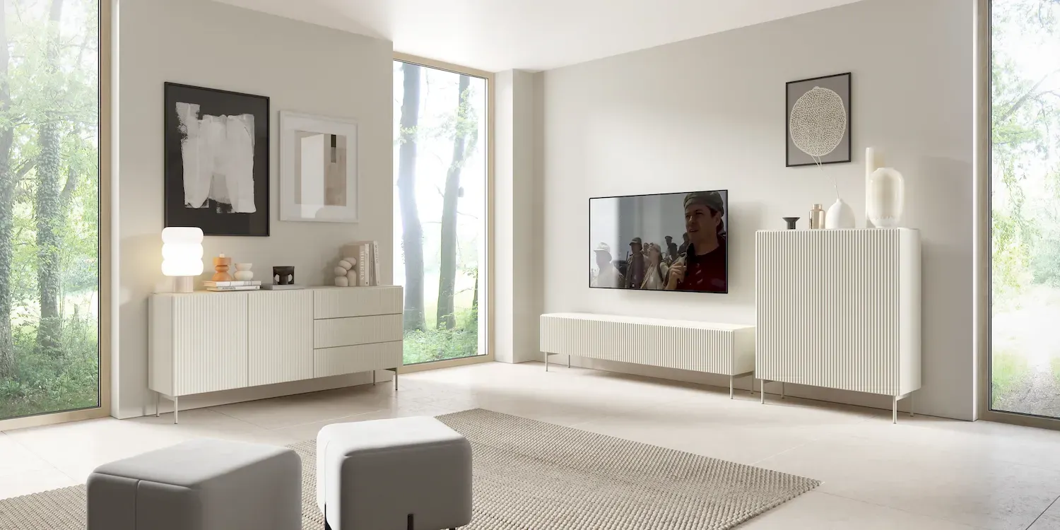 Komoda 4-drzwiowa MUTI KOMODA 195 cm ryflowany front kaszmir - LA_MUTI_KOMODA_195_4D