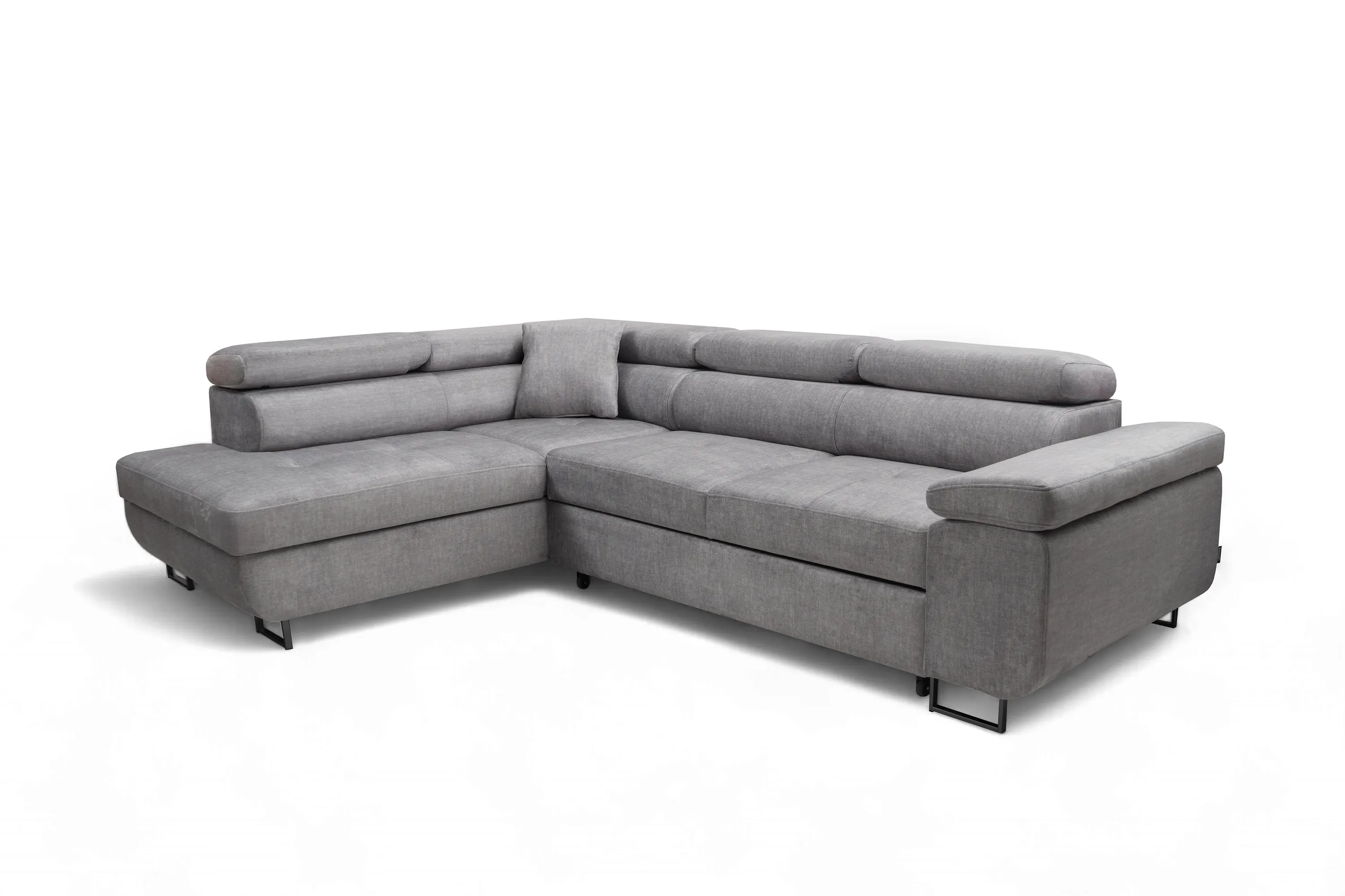 Narożnik lewostronny ANNABELLE L regulowane zagłówki nogi czarne tkanina Vogue 14 szary - B_165778