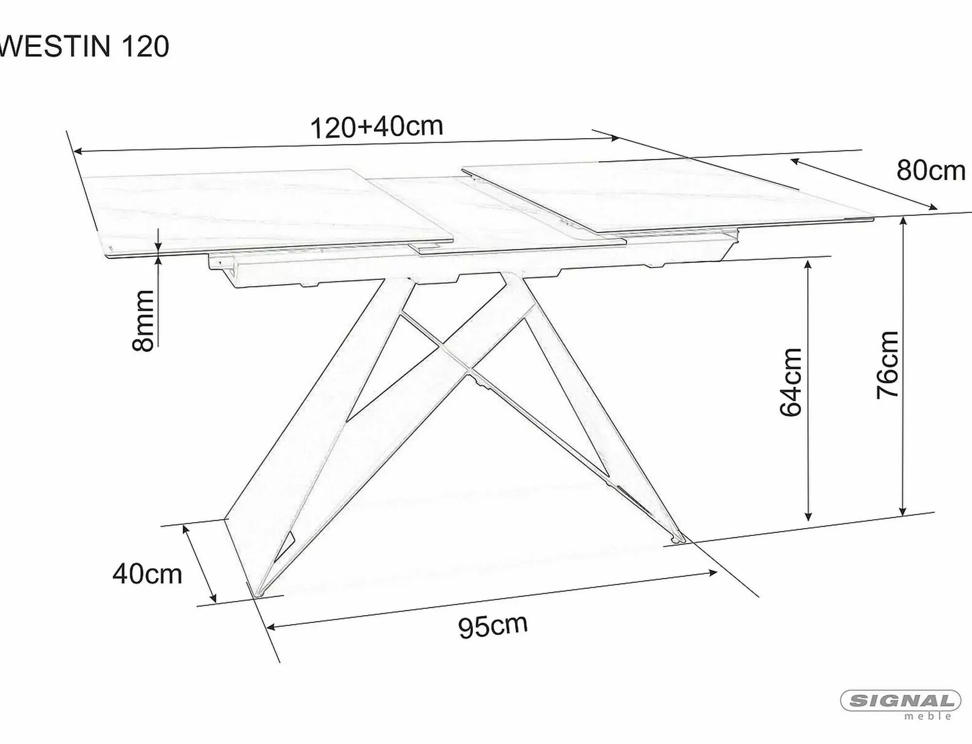Stół rozkładany WESTIN SC biały efekt marmuru/czarny 80x120-160 cm - WESTINSCB120