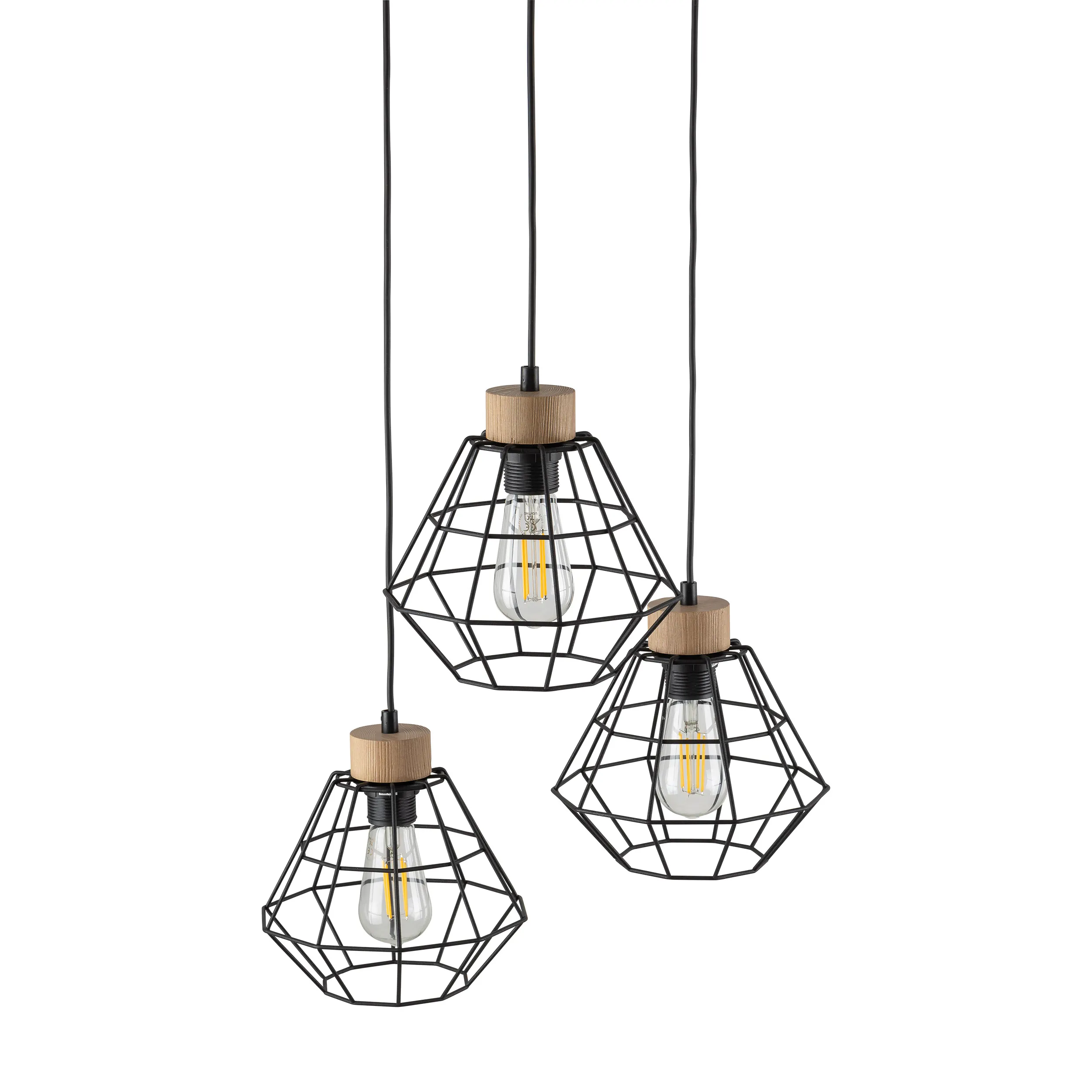 Lampa wisząca RAFAEL czarna z drewnianym elementem potrójna 90x45cm - TK_4625