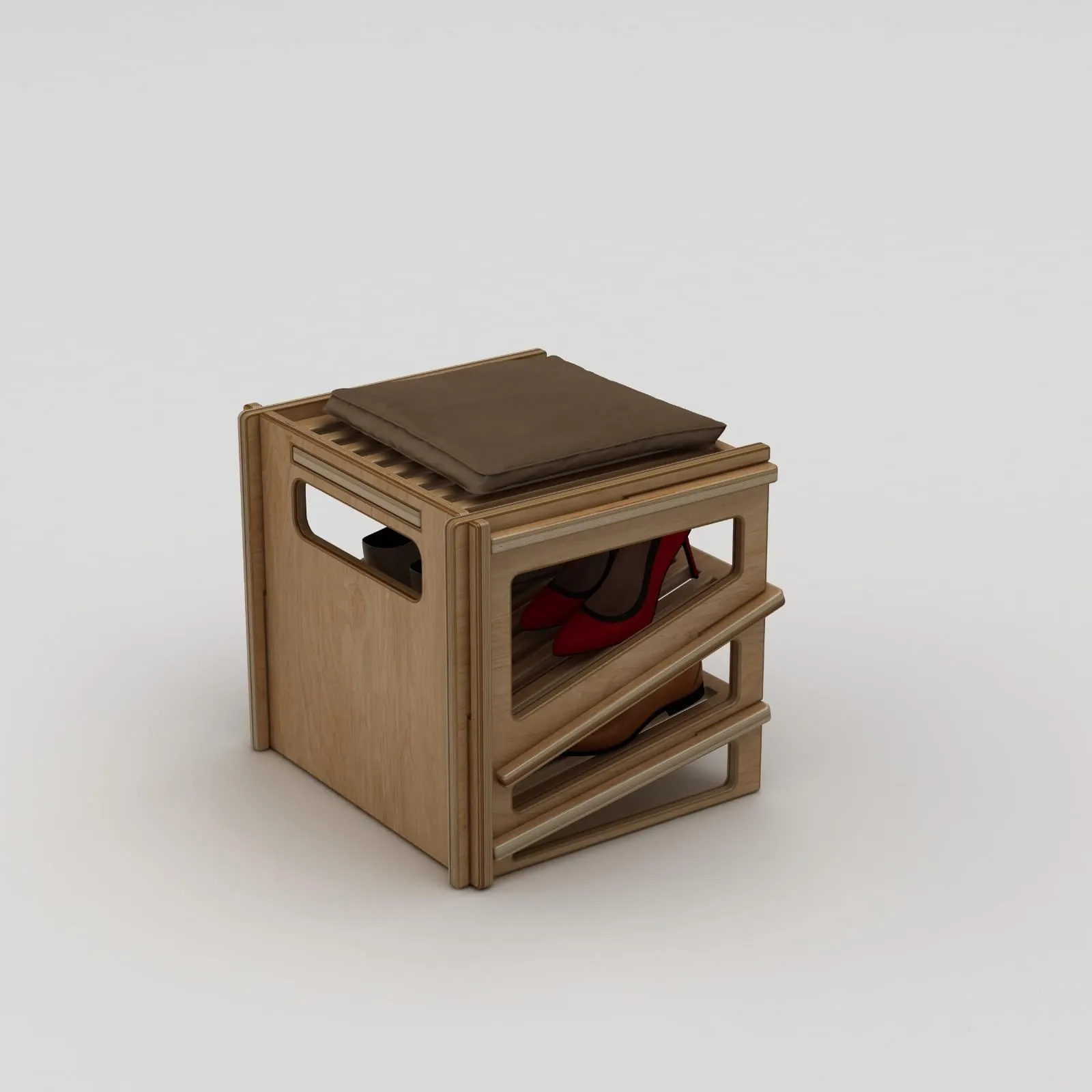 butler, shoe rack, drewno, stołek, poduszka
