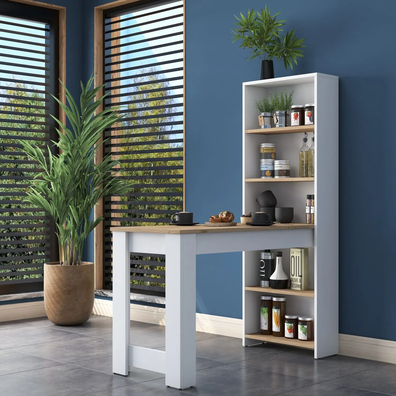 Stół kuchenny z regałem JA102 biały orzech - ASI_893RAN1807