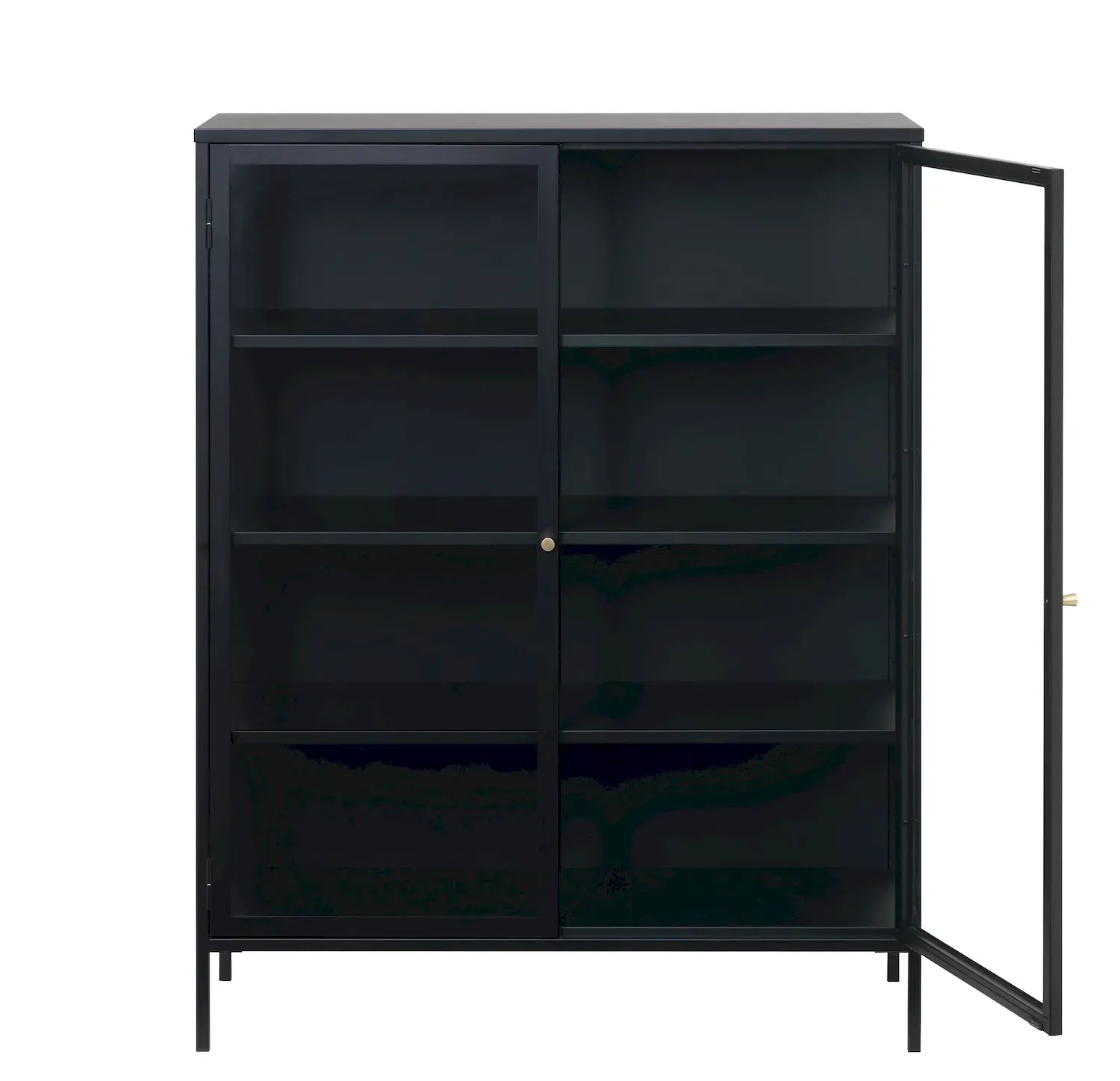 Witryna niska CARMEL 2-drzwiowa z przeszklonymi drzwiami i bokami 140 cm - czarna - UN_42280600