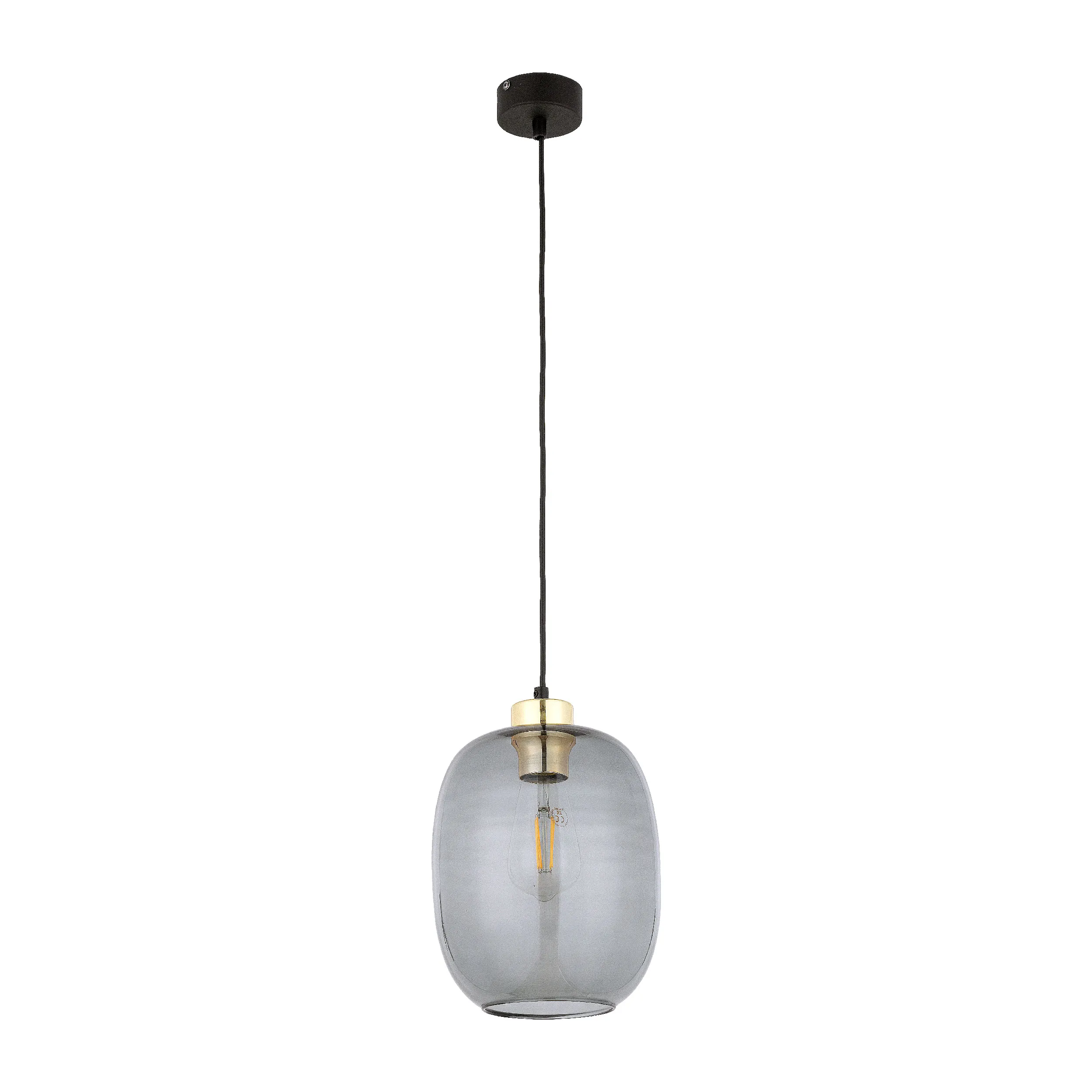 Lampa wisząca OMEGA czarna ze złotym elementem szarym szklanym kloszem 170x20cm
