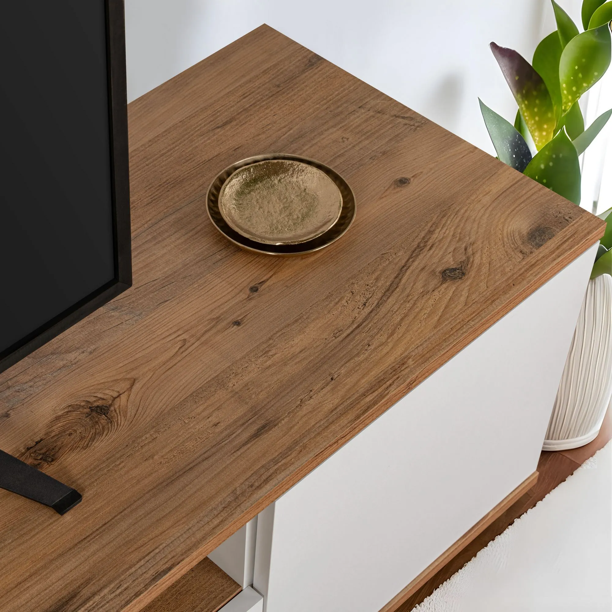 Szafka RTV 3-drzwiowa VERAMONT 180 cm biały sosna atlantycka - ASI_241NRD1302