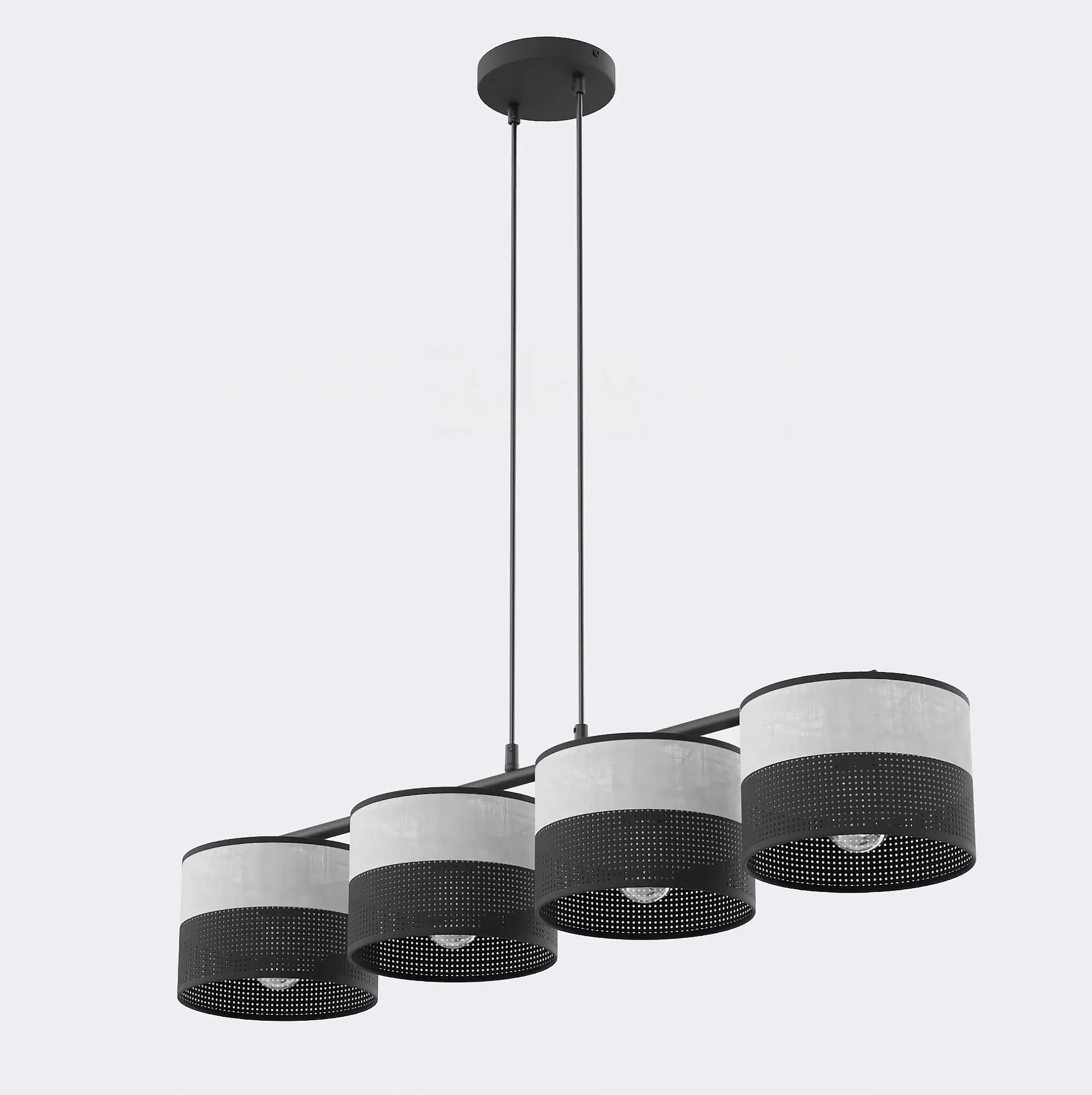 lampa sufitowa, kinkiet wiszący, lampy wiszące, metalowy abażur, czarna i biała ozdoba