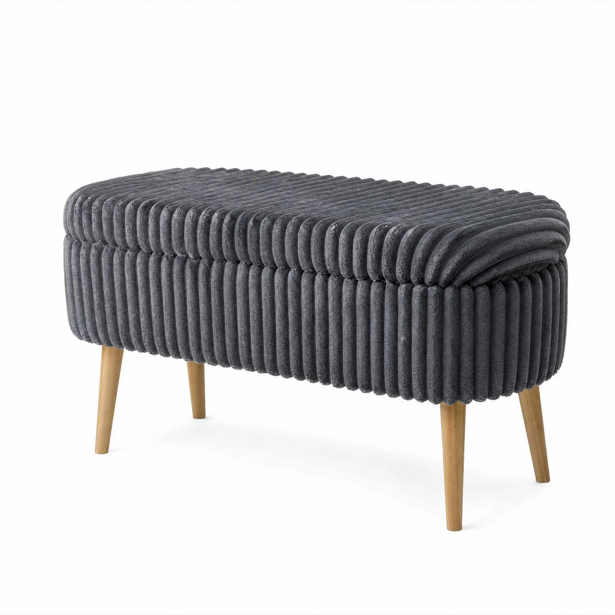 image sofa, ottoman, linen, folded texture, wooden legs
