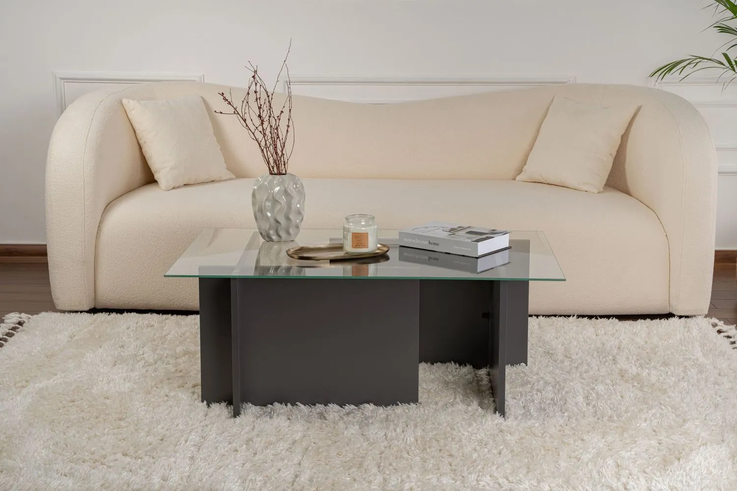 Stolik kawowy VETRINO 65x105 cm szkło hartowane antracytowy