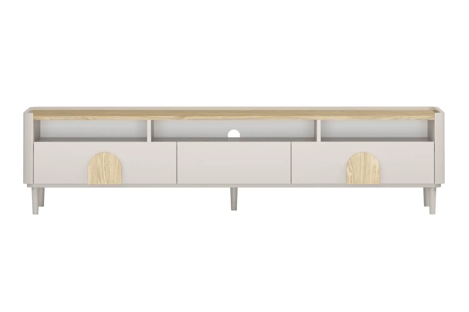 Szafka RTV z klapą i 2 szufladami AMILIO 200 - cashmere dąb olejowany uchwyty dąb jasny nogi cashmere - B_169221