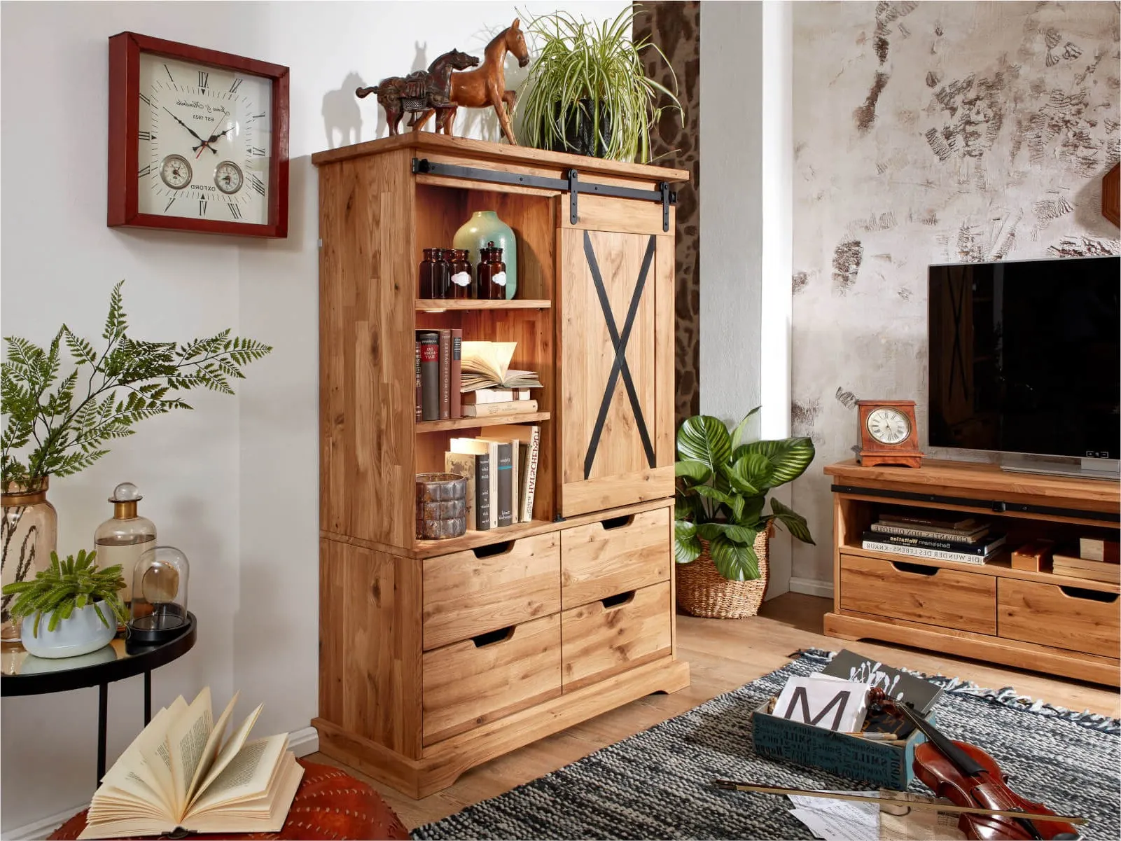 Witryna dębowa TIDY 102x152 z 4 szufladami, dąb olejowany - GK_1034240101