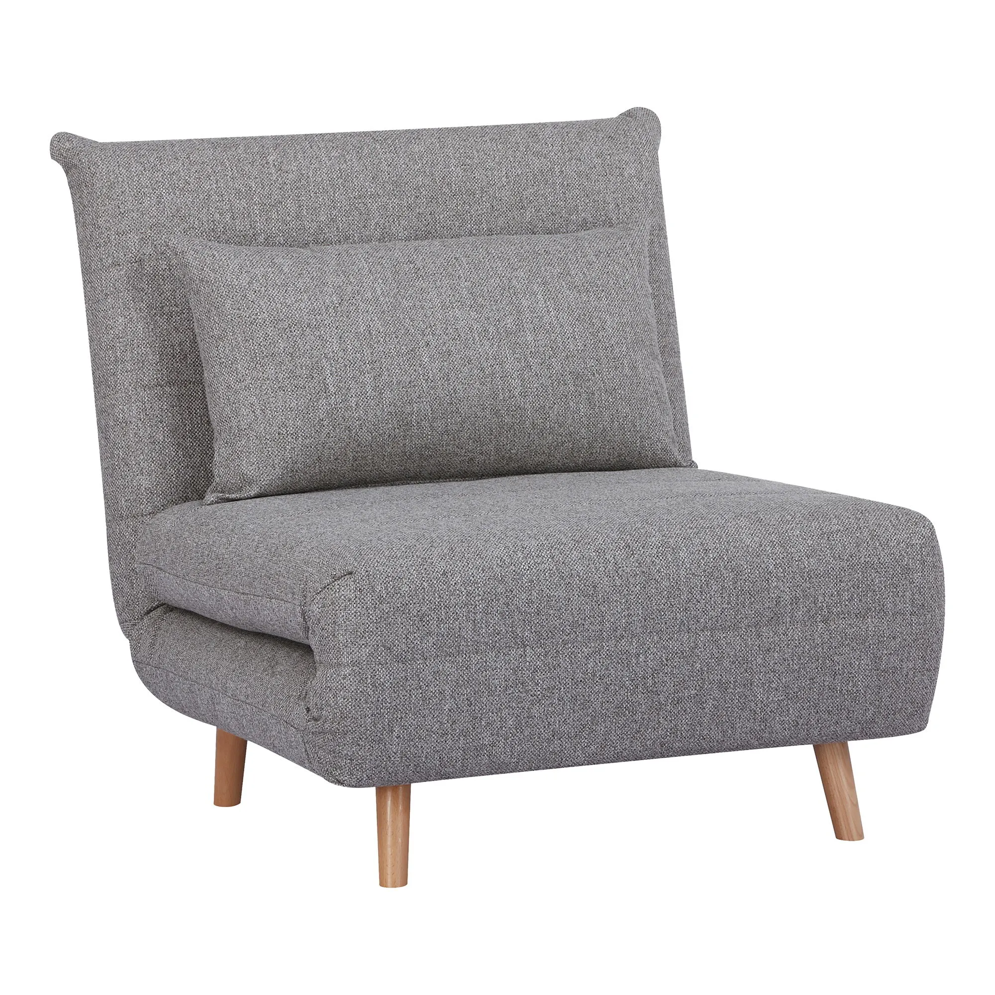 Sofa rozkładana 1-osobowa MARLOW szara naturalne drewniane nóżki