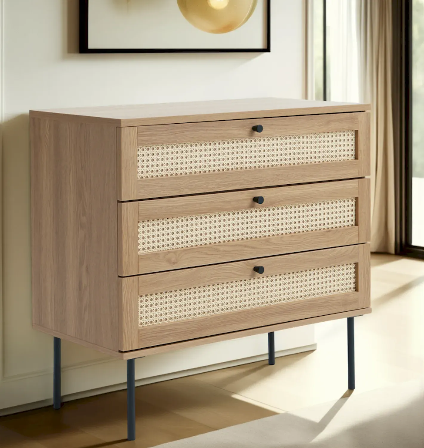 Komoda PENSACOLA z 3 szufladami - efekt dębu, naturalny - UN_44632023