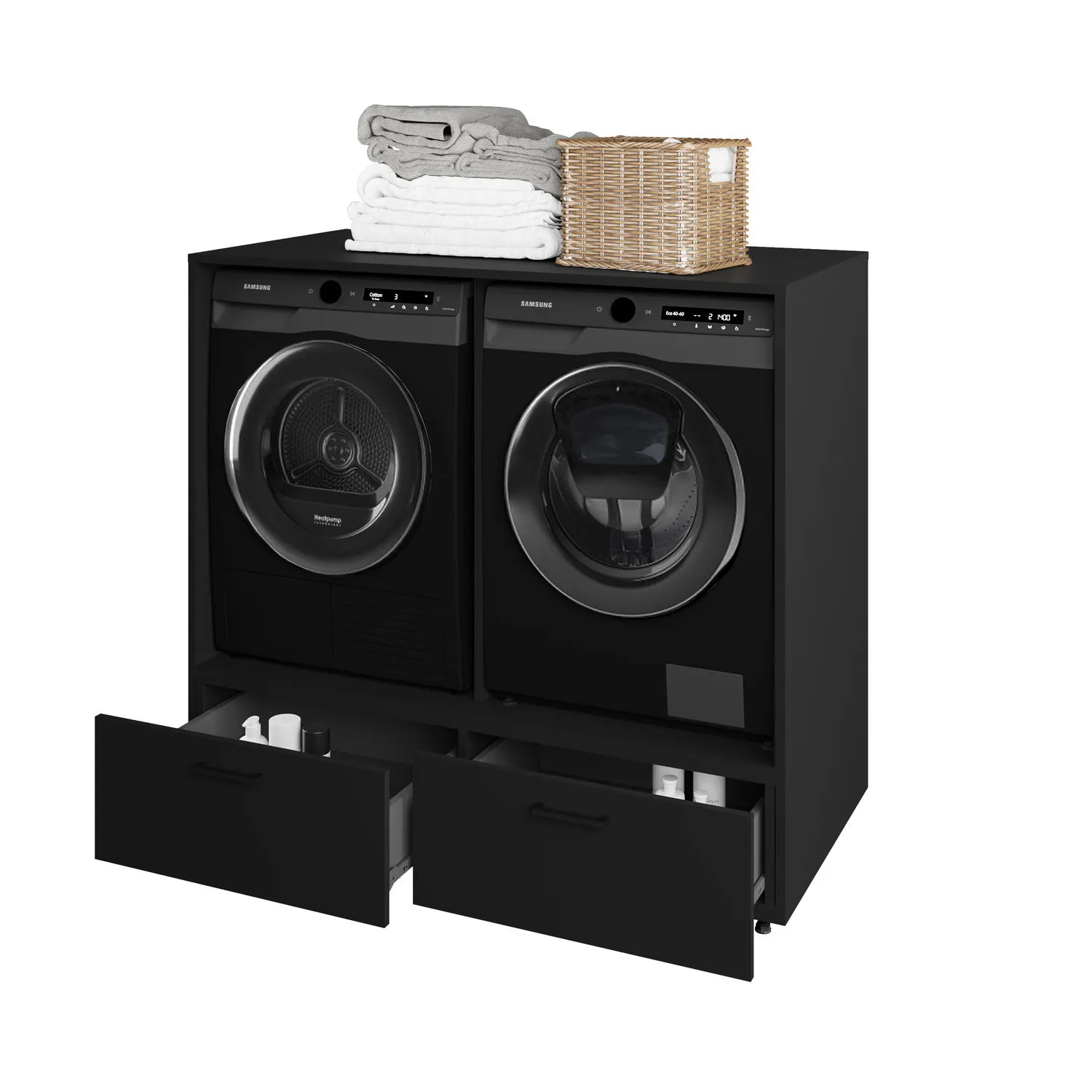 Zabudowa pralki i suszarki z szufladami ROSA 117x132x67 czarna - 30W3NO65