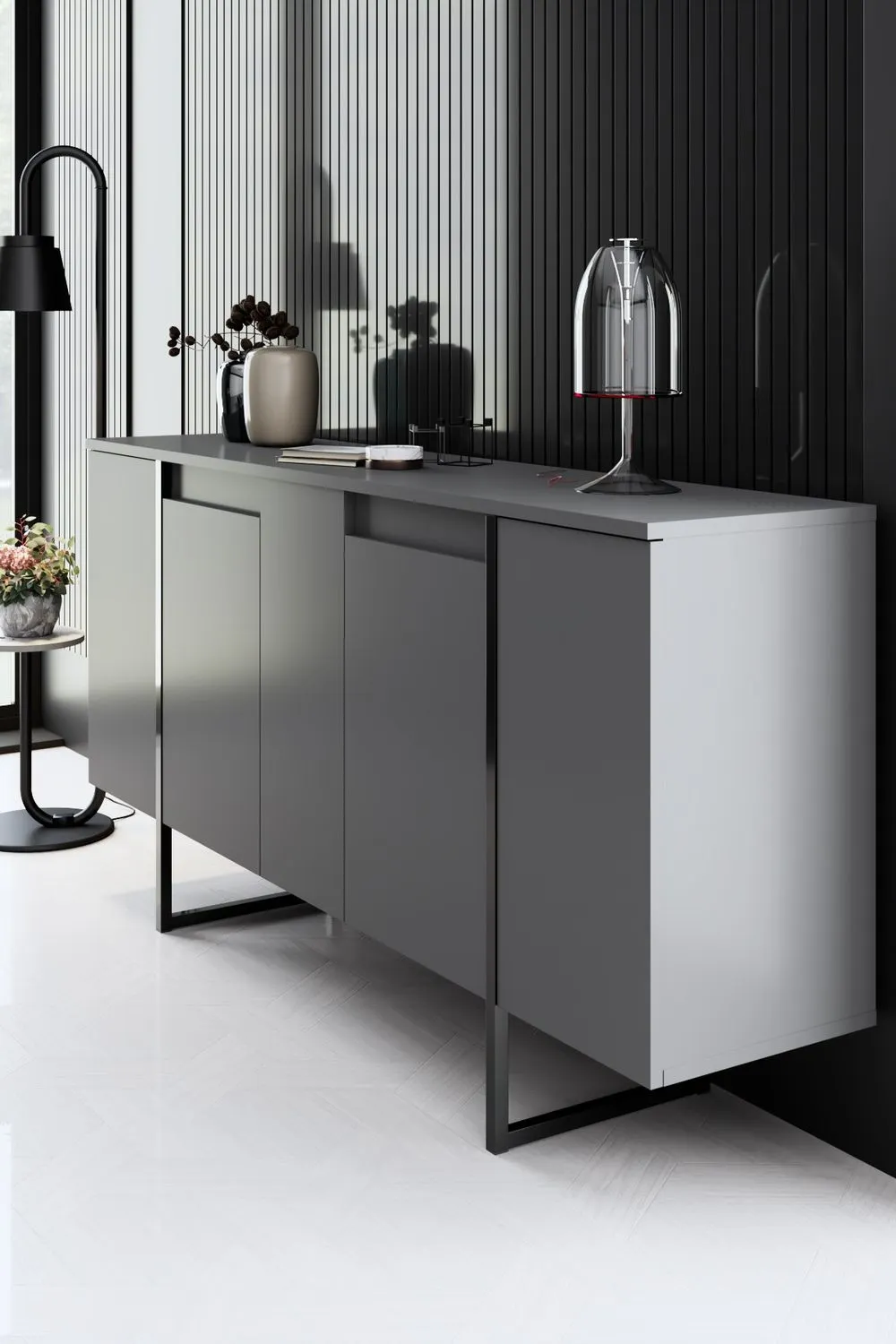 Komoda 4-drzwiowa LUXE 160 cm antracytowa czarny stelaż — zdjęcie 5