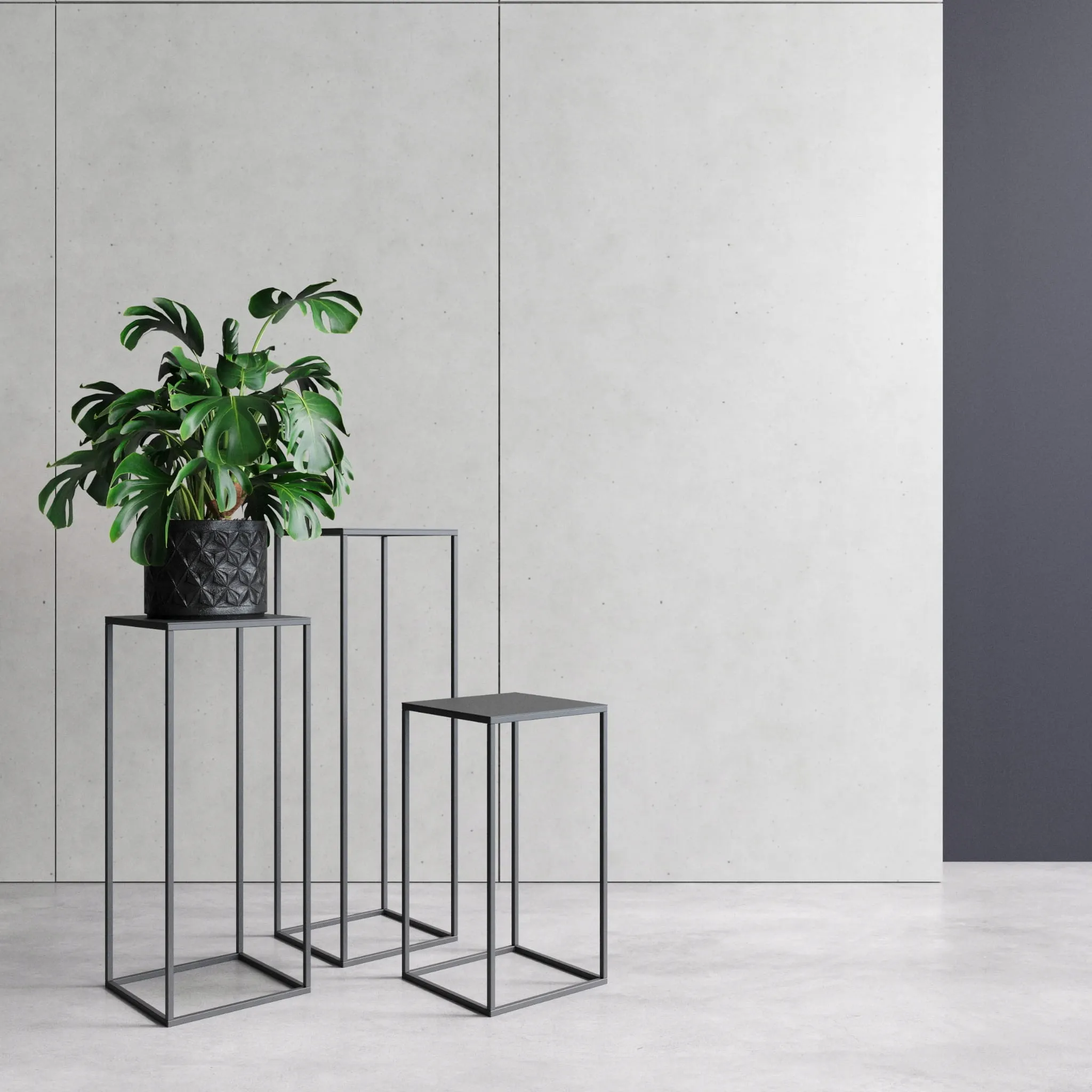 Kwietnik stojący metal drewno BREST L czarny - LD_TZ000156