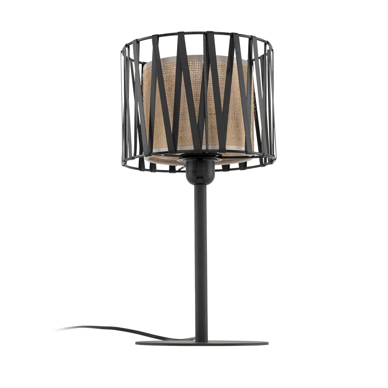 Lampka nocna HARMONY NATURE czarna z brązowym kloszem z tkaniny okrągła 37x20cm - TK_5889