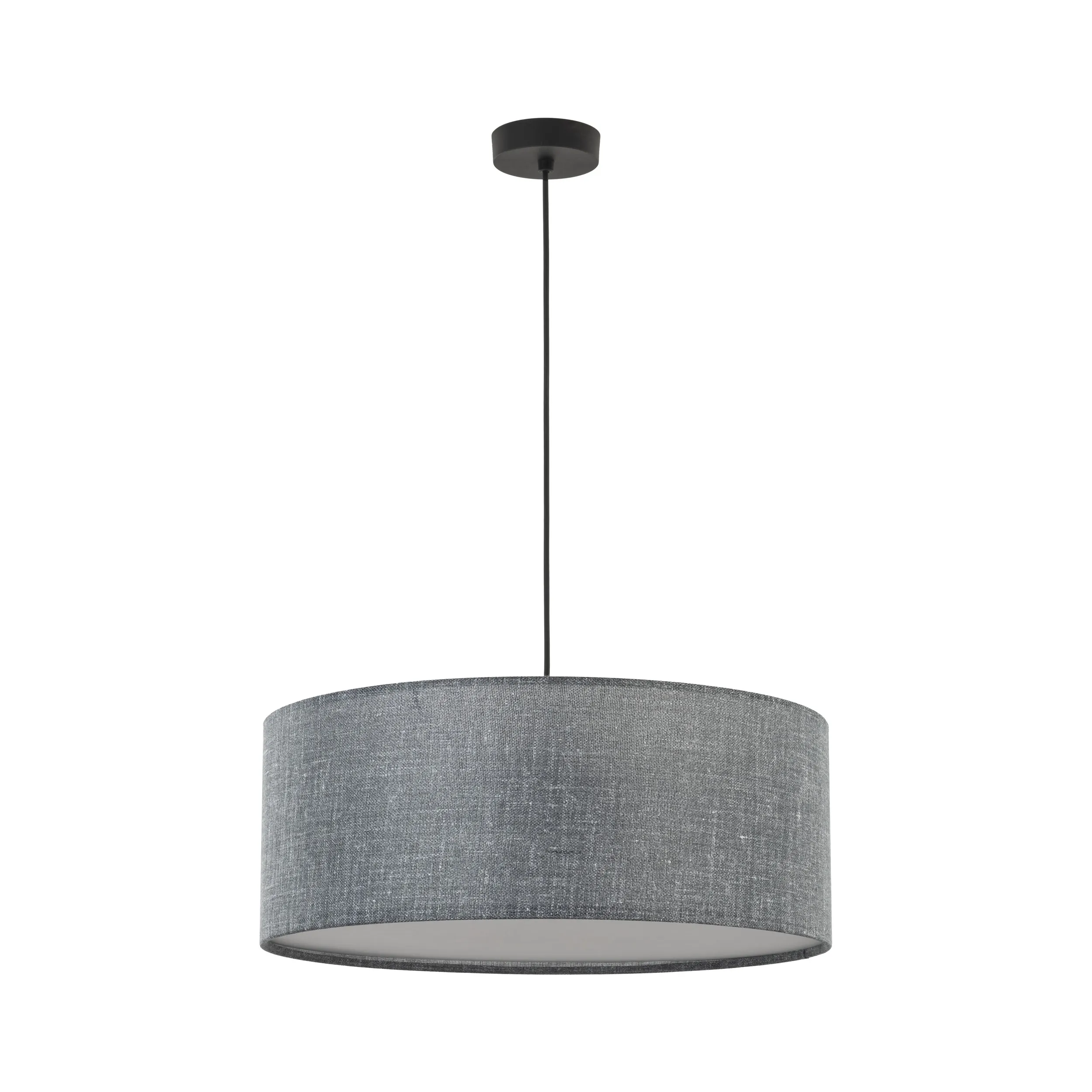 Lampa wisząca EARTH szary okrągły klosz z tkaniny z białym elementem czarna podstawa i przewód 110x50cm