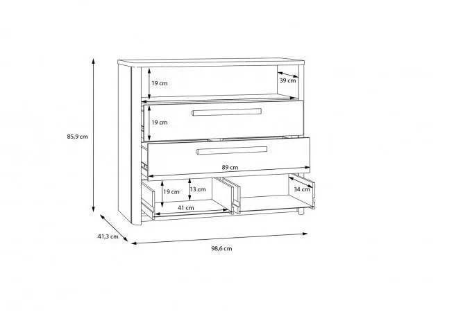 Komoda z szufladami SURFINIO 99 cm szara dab catania - SFNK211-M378