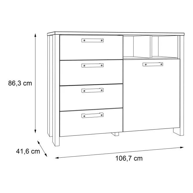 Komoda CLIF 1-drzwiowa z 4 szufladami i wnękami - old wood vintage, beton - CLFK221-C546