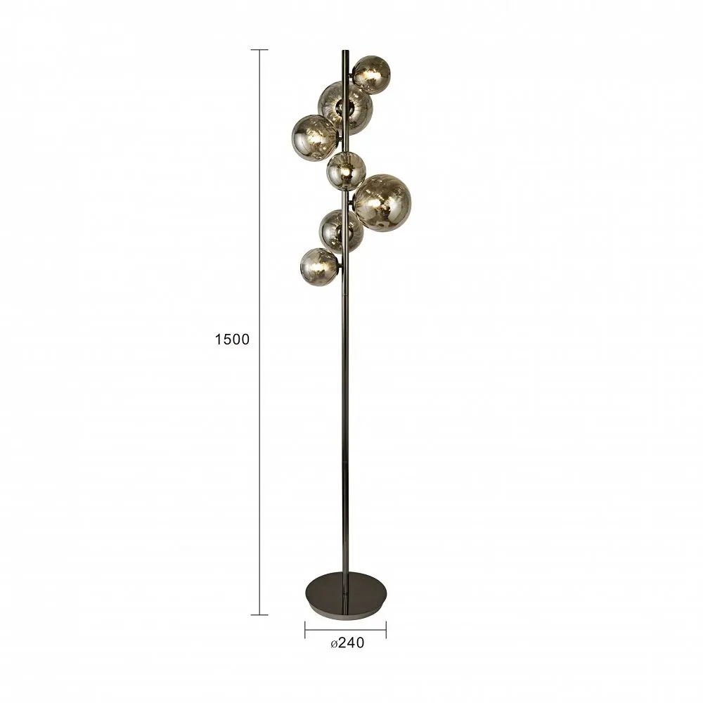 SEVILLA Lampa podłogowa z siedmioma kulistymi kloszami w kolorze czarnego chromu - 3214-1010