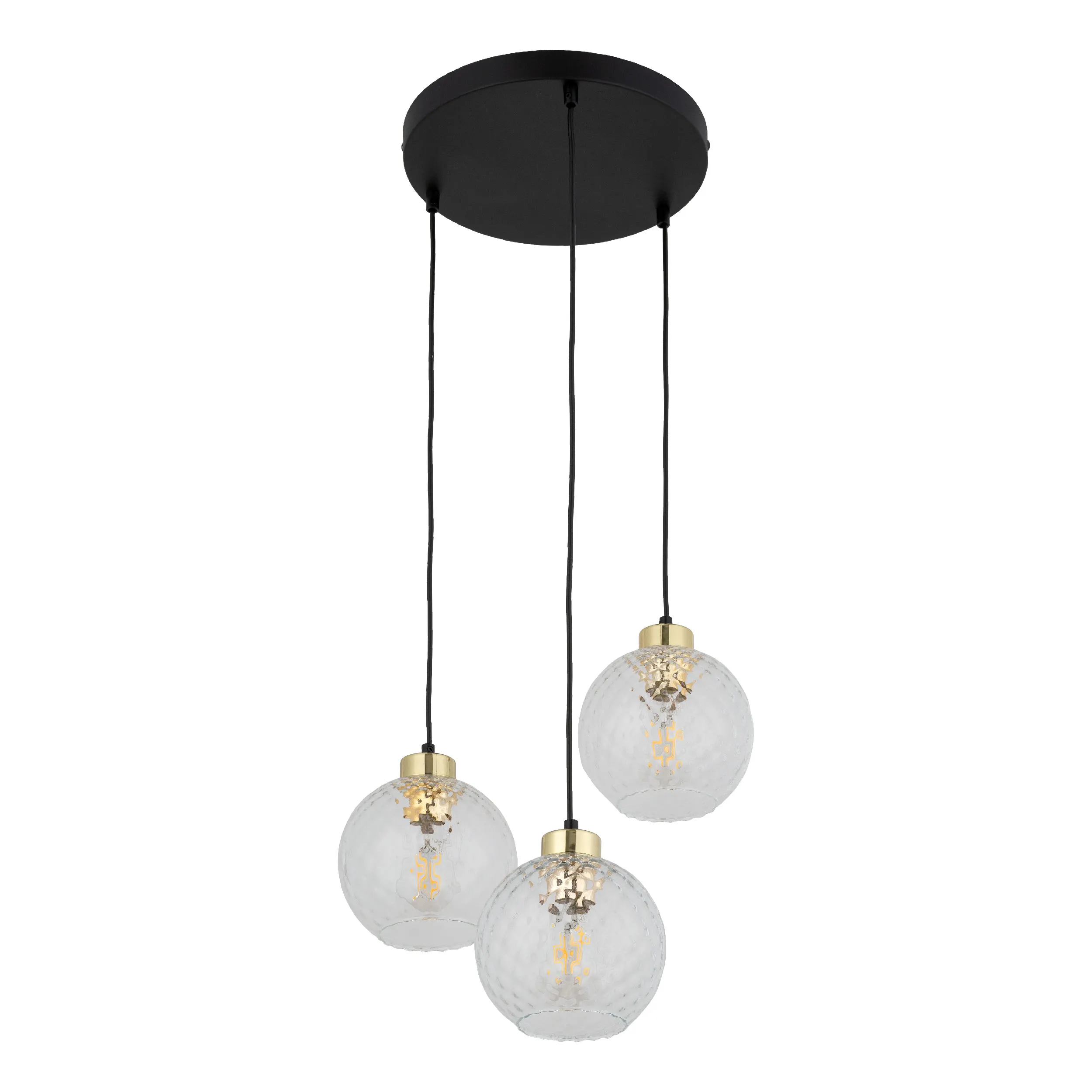 Lampa wisząca DEVON czarna ze złotymi elementami kryształowymi okrągłymi kloszami 110x42cm