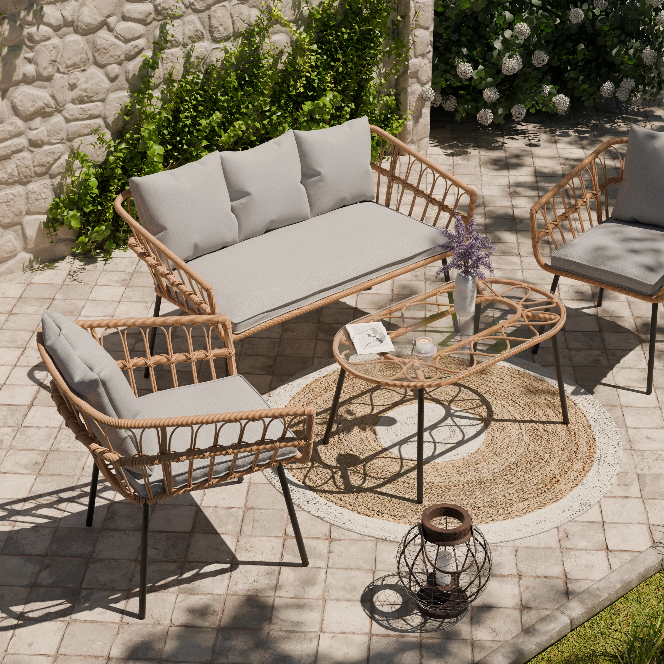 Zestaw ogrodowy wypoczynkowy PLAIT 4-set technorattan szary Zenjoy - PLAIT_SZARY