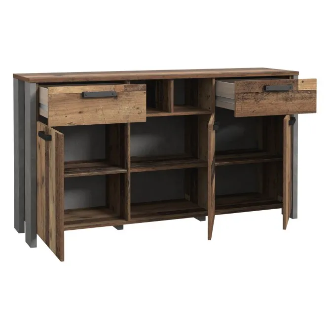 Komoda CLIF 3-drzwiowa z 2 szufladami i wnękami - old wood vintage, beton - CLFK231-C546
