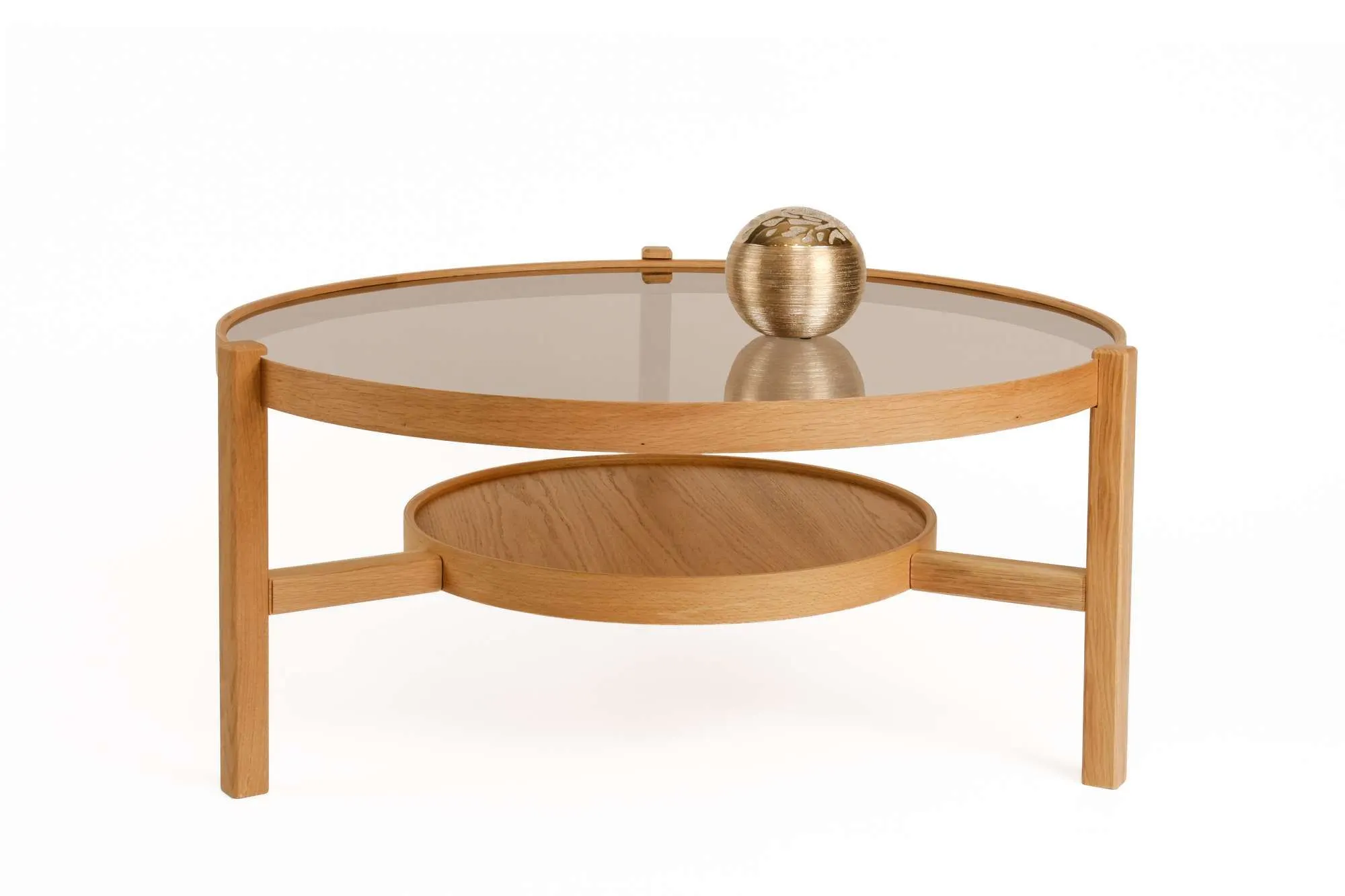 Stolik kawowy drewniany z półką FLORA Fi 100 dąb naturalny - ASI_643MRL1105