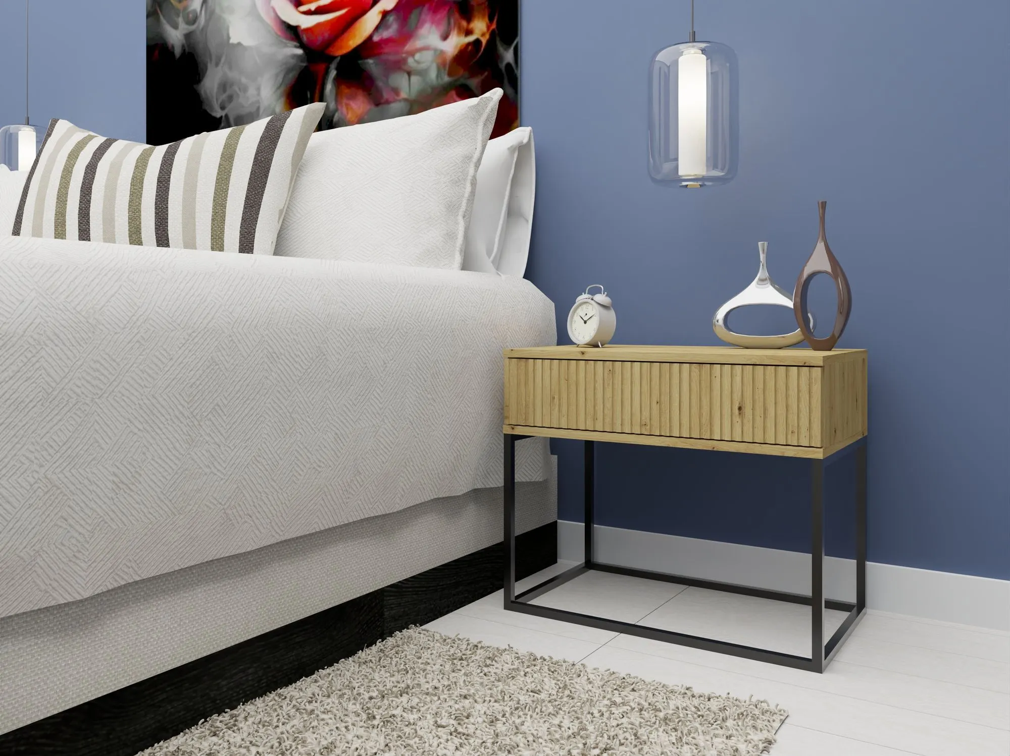 Szafka nocna z 1 szufladą na stelażu 60cm CADRO 2 push to open dąb artisan - INT_5003335