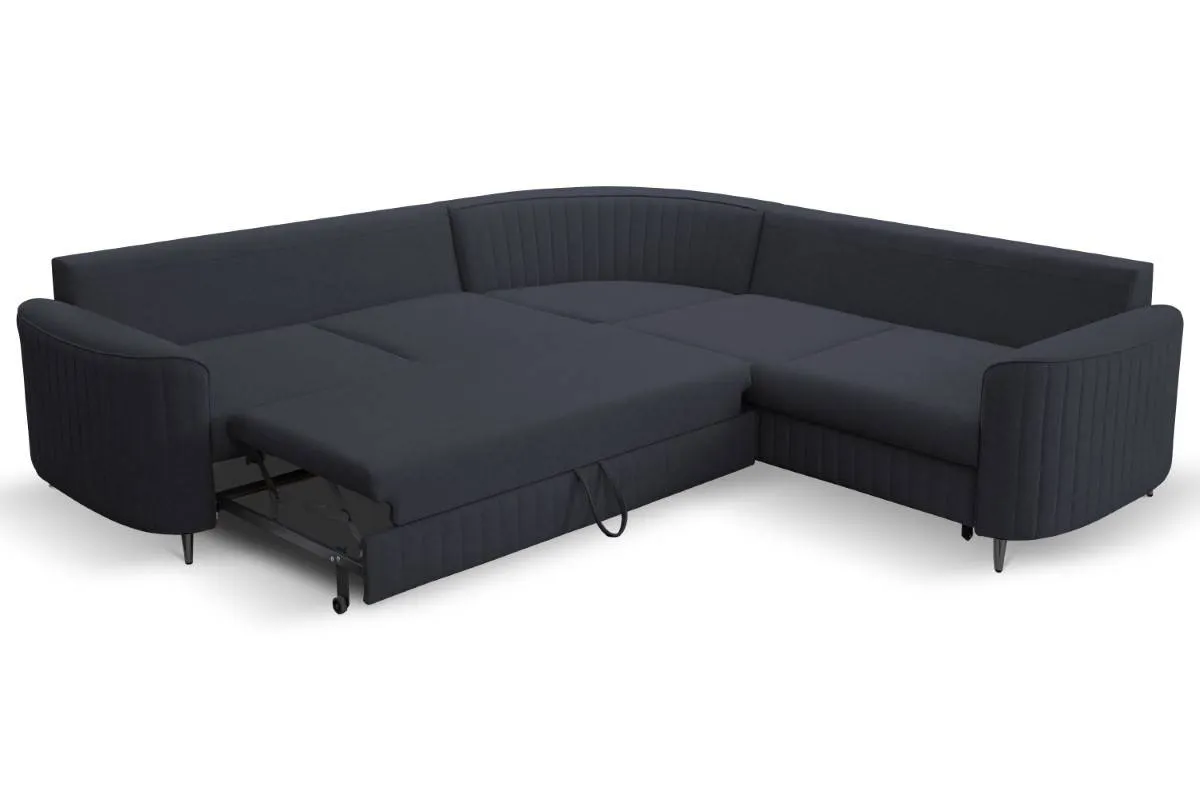 Narożnik rozkładany z pojemnikiem LAREN CASTEL 251 cm prawy granatowy czarne nóżki - LAREN_NAR_CASTEL79_P_CZ