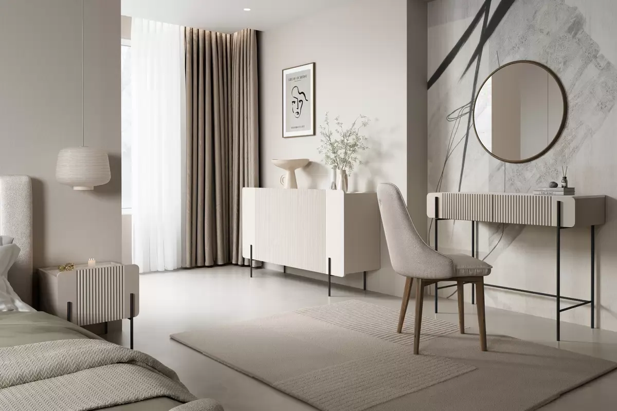 MALMI Komoda 150 3D - cashmere / crema bianca  / czarne nogi — zdjęcie 6