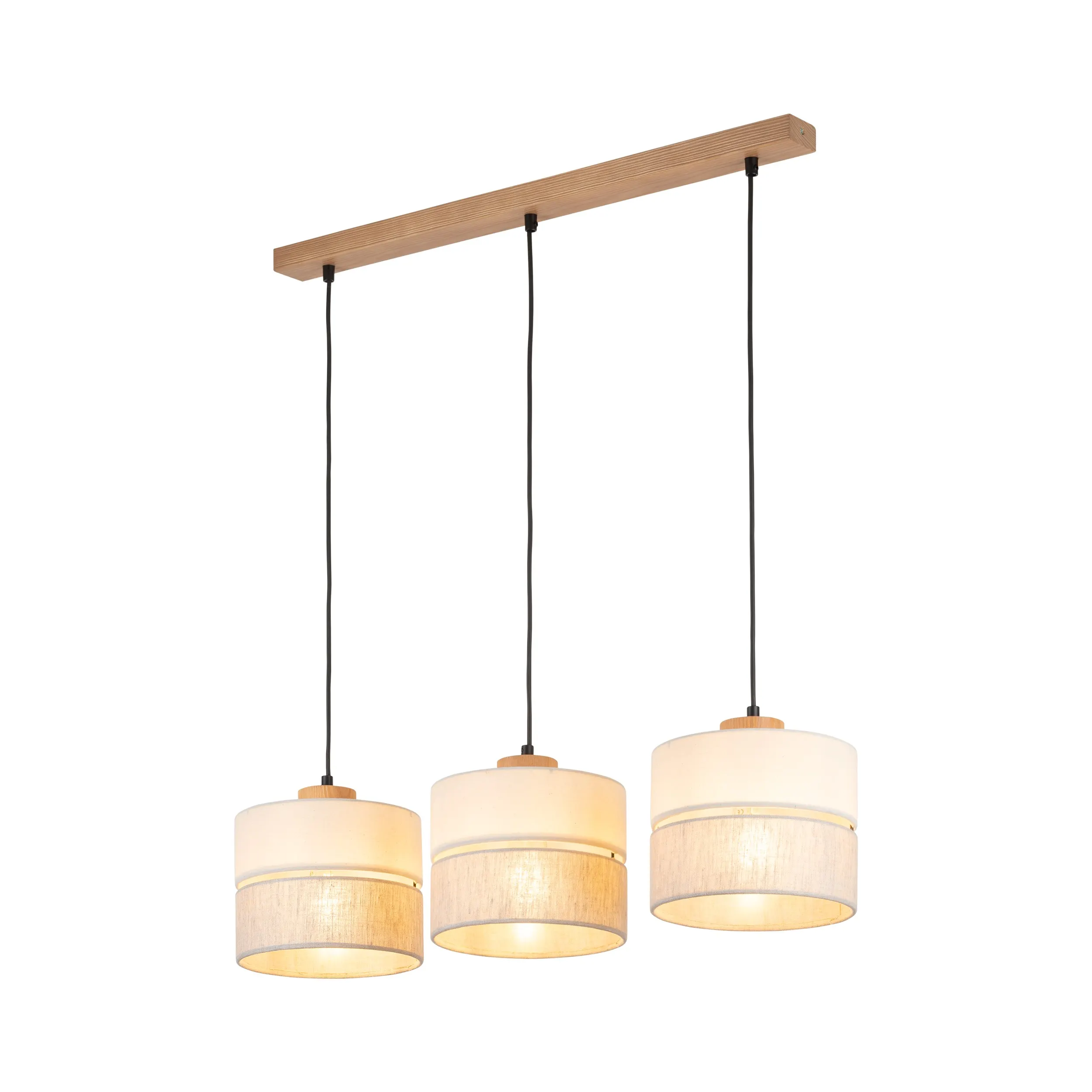 Lampa wisząca ECO czarna na drewnianej listwie beżowe klosze w dwóch odcieniach 80x77x20cm - TK_5771
