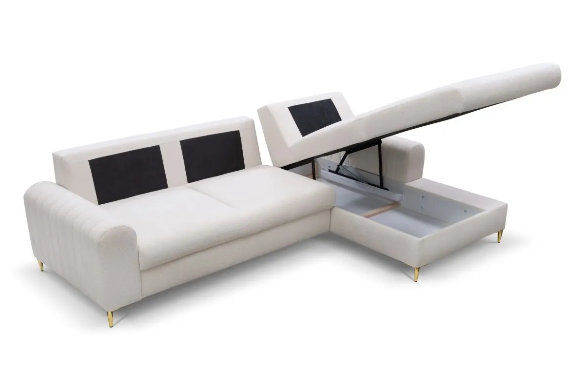 Narożnik rozkładany z pojemnikiem MONACO LOFT 251 cm prawy kremowy