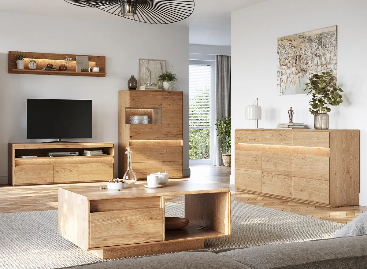 Komoda drewniana DIVISIONE oświetlenie led 183 cm dąb olejowany - ZIDIV06