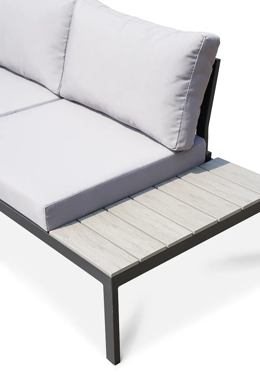 Narożnik ogrodowy modułowy ze stolikiem FREEMONT stalowy jasnoszary - FG001496