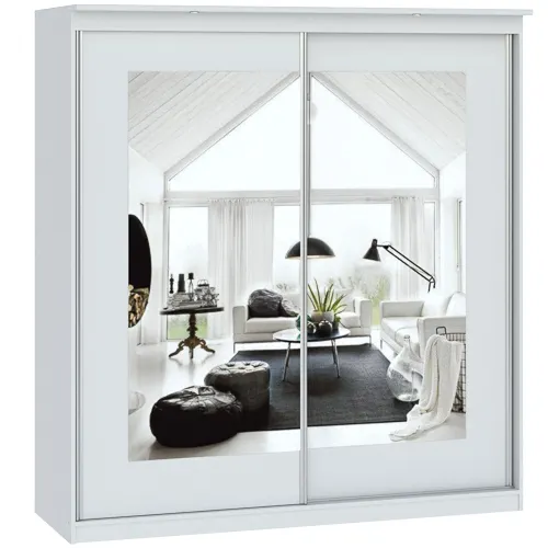 Szafa 2-drzwiowa z 2 lustrami MORTY 180cm drzwi przesuwne biała - INT_5001990BIP1