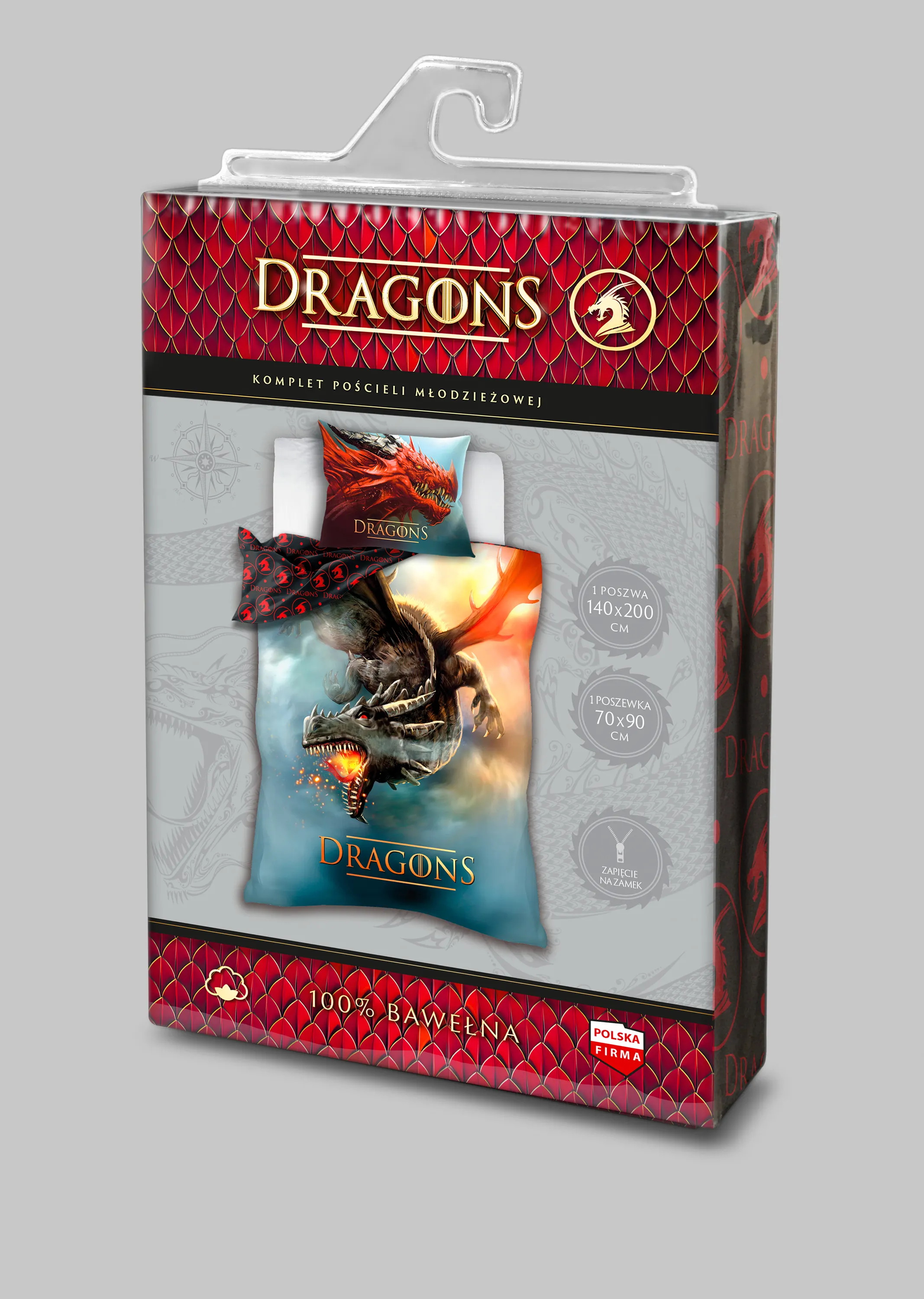 Pościel komplet młodzieżowy DRAGONS 028 bawełna 140X200+70X90 LATAJĄCY SMOK wielokolorowy - FARO_23922