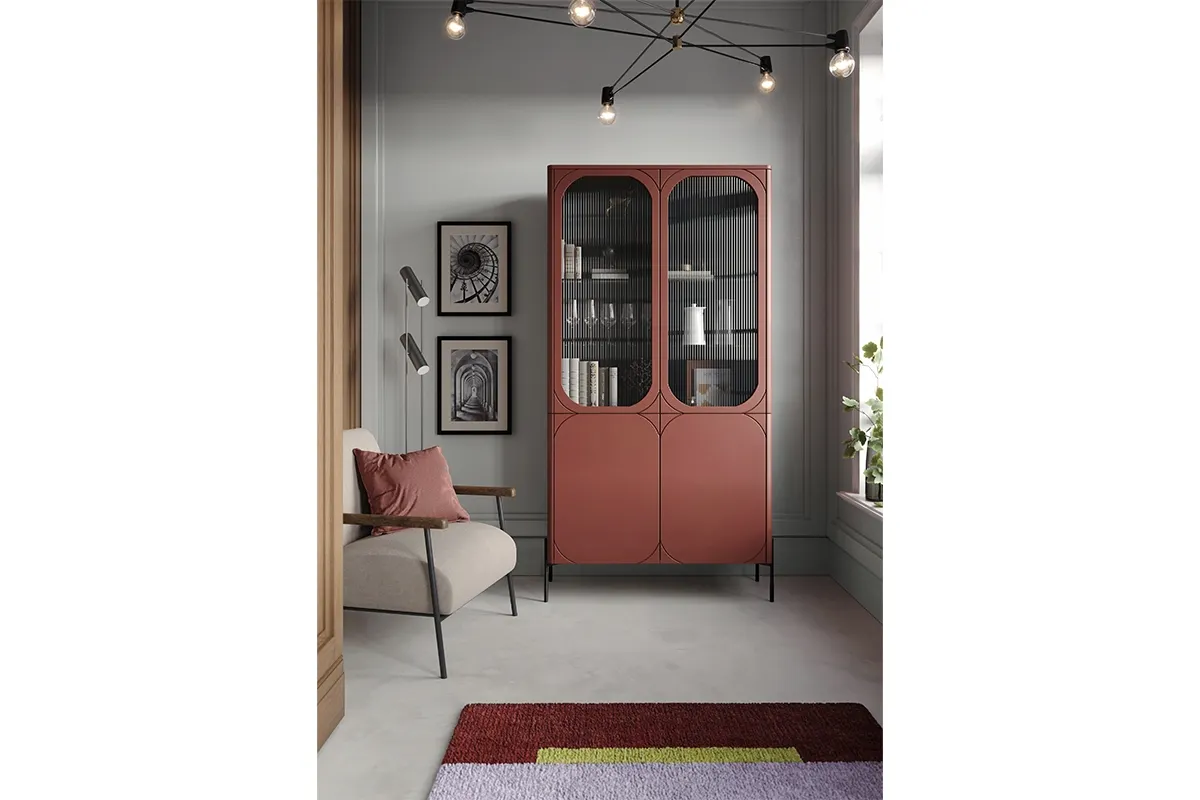 Witryna 4-drzwiowa SONATIA 100 - czerwona ceglana - czarne nogi - B_149164