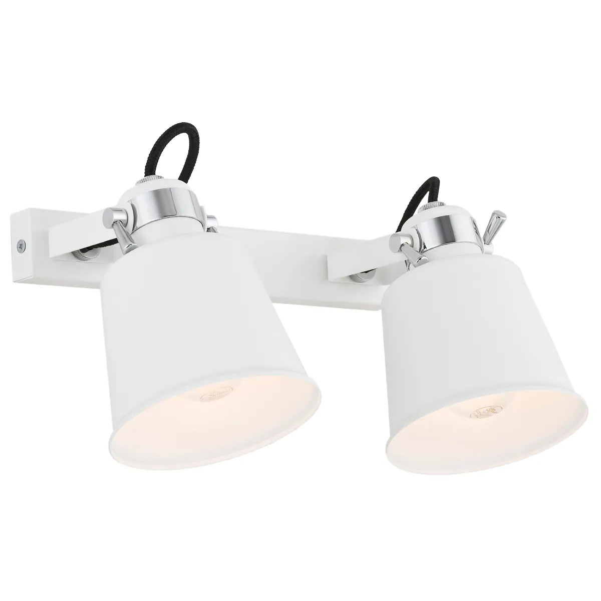 Kinkiet KONGO metalowy biały z elementami chromowanymi czarnym przewodem regulowany 35cm Kinkiet KONGO metalowy biały z elementami chromowanymi czarnym przewodem regulowany 35cm