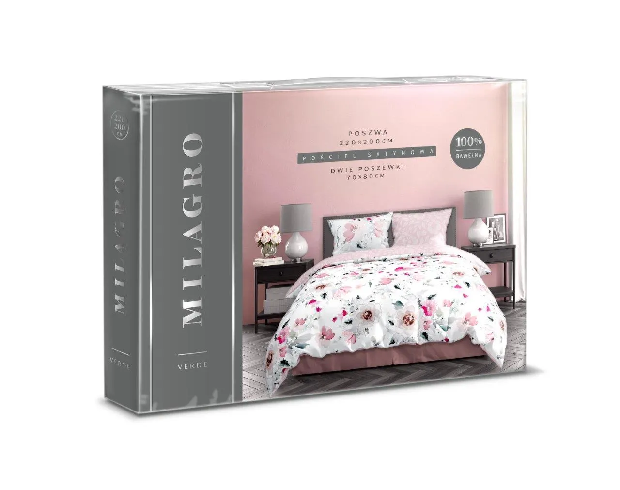 Pościel komplet MILAGRO VERDE 003 satyna bawełniana 160X200+2x70X80 różowa - FARO_29955