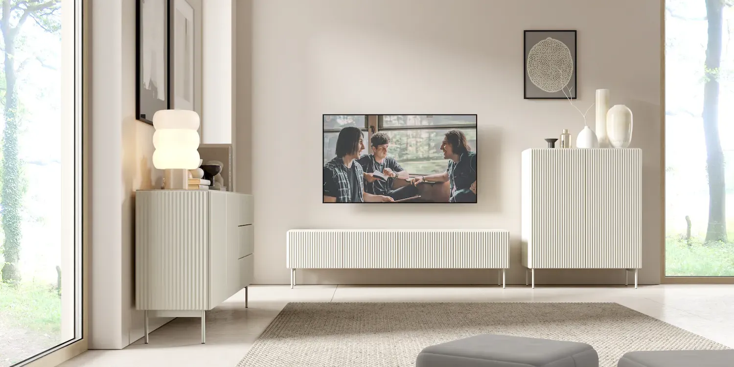 Komoda 4-drzwiowa MUTI KOMODA 195 cm ryflowany front kaszmir - LA_MUTI_KOMODA_195_4D