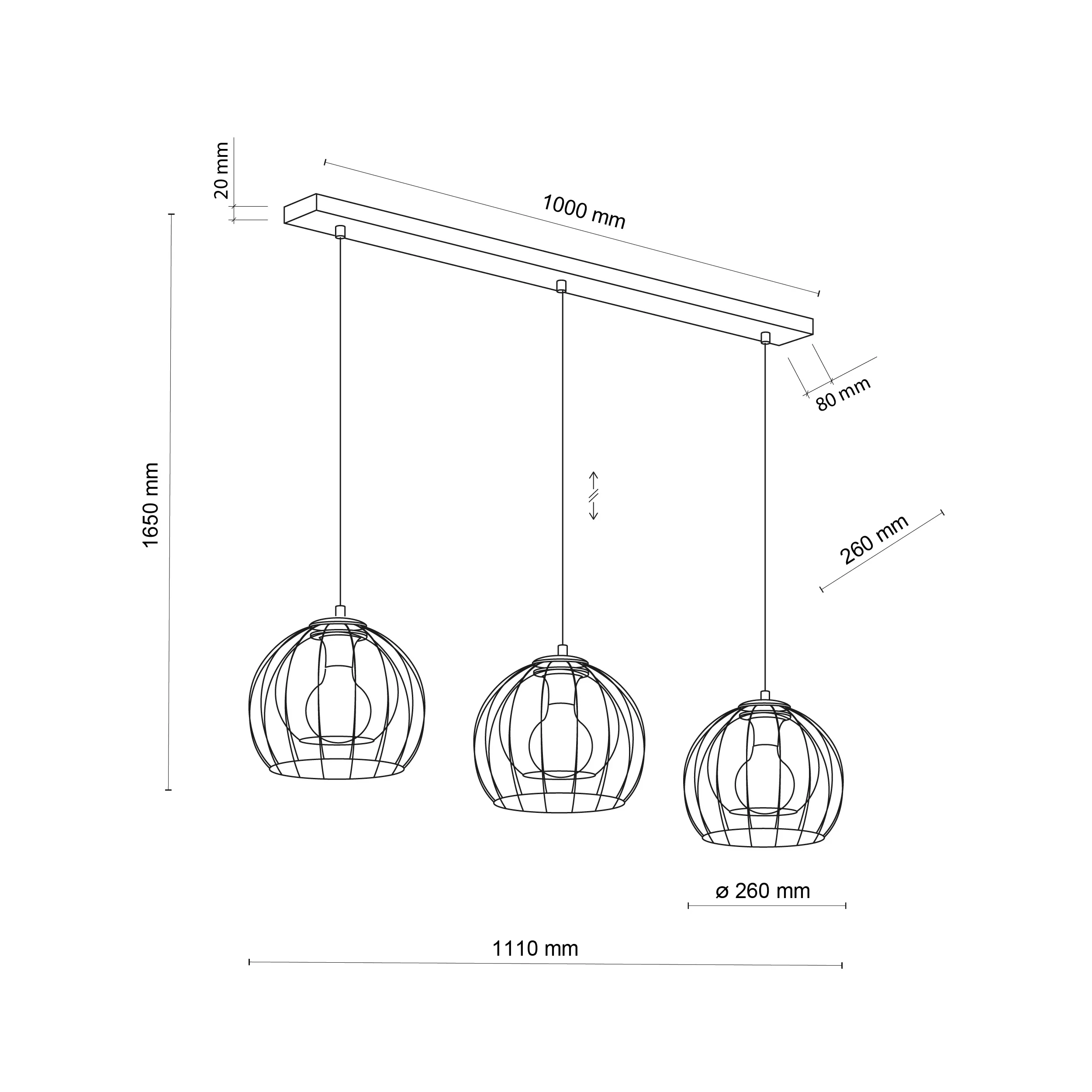 Lampa wisząca UNIVERSO czarna na metalowej listwie szary okrągły szklany klosz 120x111x26cm - TK_4483